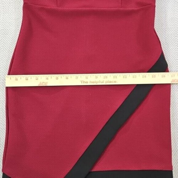 Sheinside Maroon & Black Bodycon Faux Wrap Dress Women's Medium Stretch EUC - Picture 9 of 11